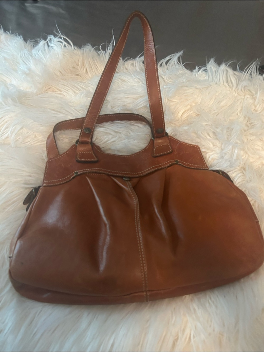 Patricia Nash Brown Genuine Leather Double Handle Satchel Bag - Picture 6 of 12